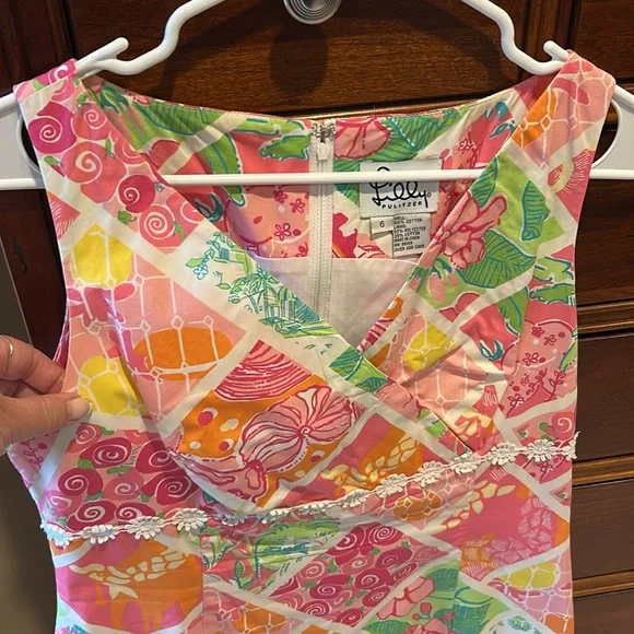Lilly Pulitzer Sleeveless Floral Multicolor Dress, sz 6, pink/green/white/orange - Picture 3 of 9